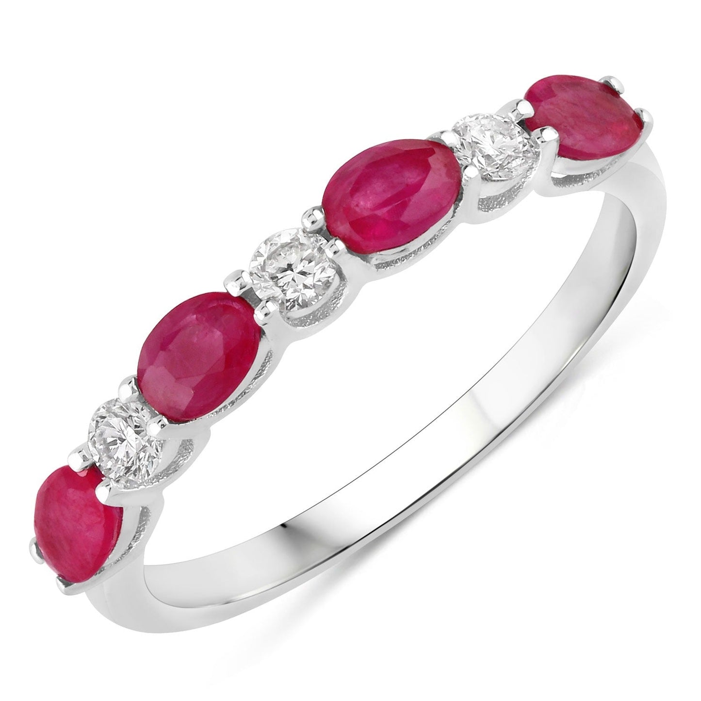 0.80 Ct Oval Pink Ruby & Lab Diamond Prong Silver Half Eternity Seven Stone Ring
