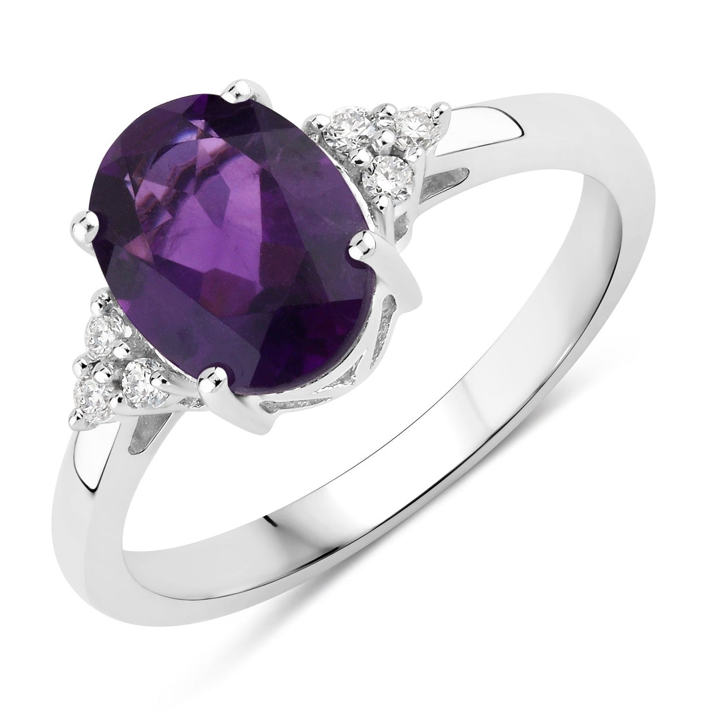 1.60 Ct Oval Purple Amethyst and Lab Diamond Prong Silver Cocktail Ring