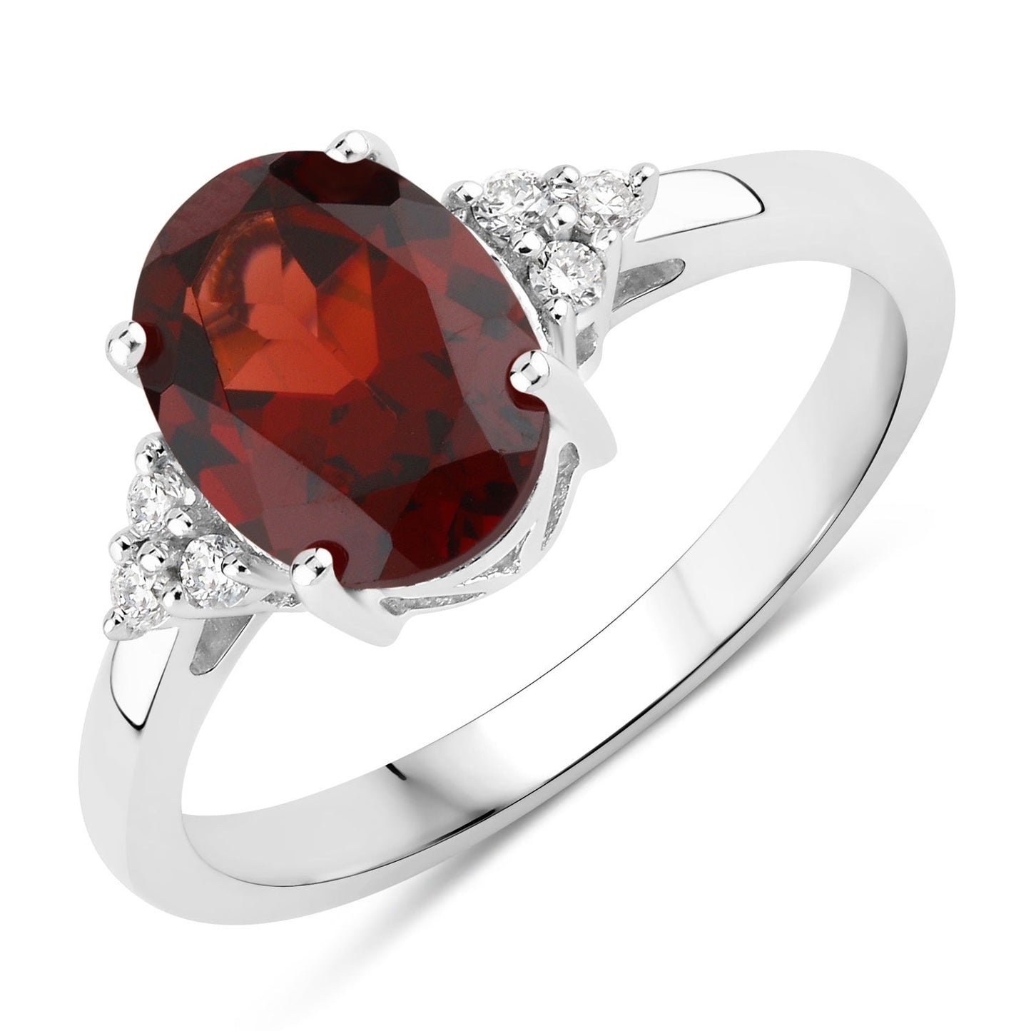 2 Ct Oval Red Mozambique Garnet and Lab Diamond Prong Silver Cocktail Ring