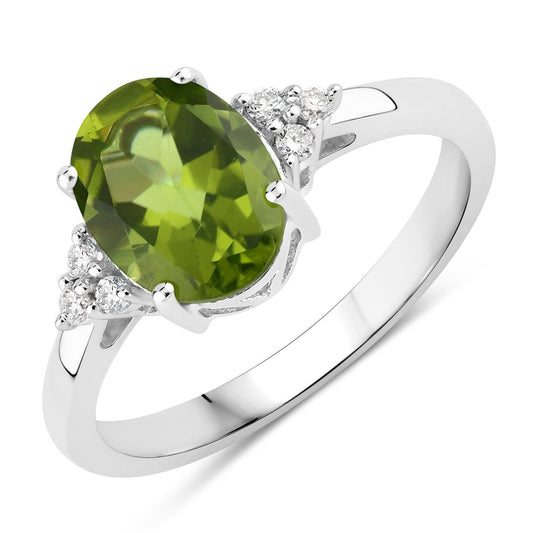 1.70 Ct Oval Green Peridot and Lab Diamond Prong Silver Cocktail Ring