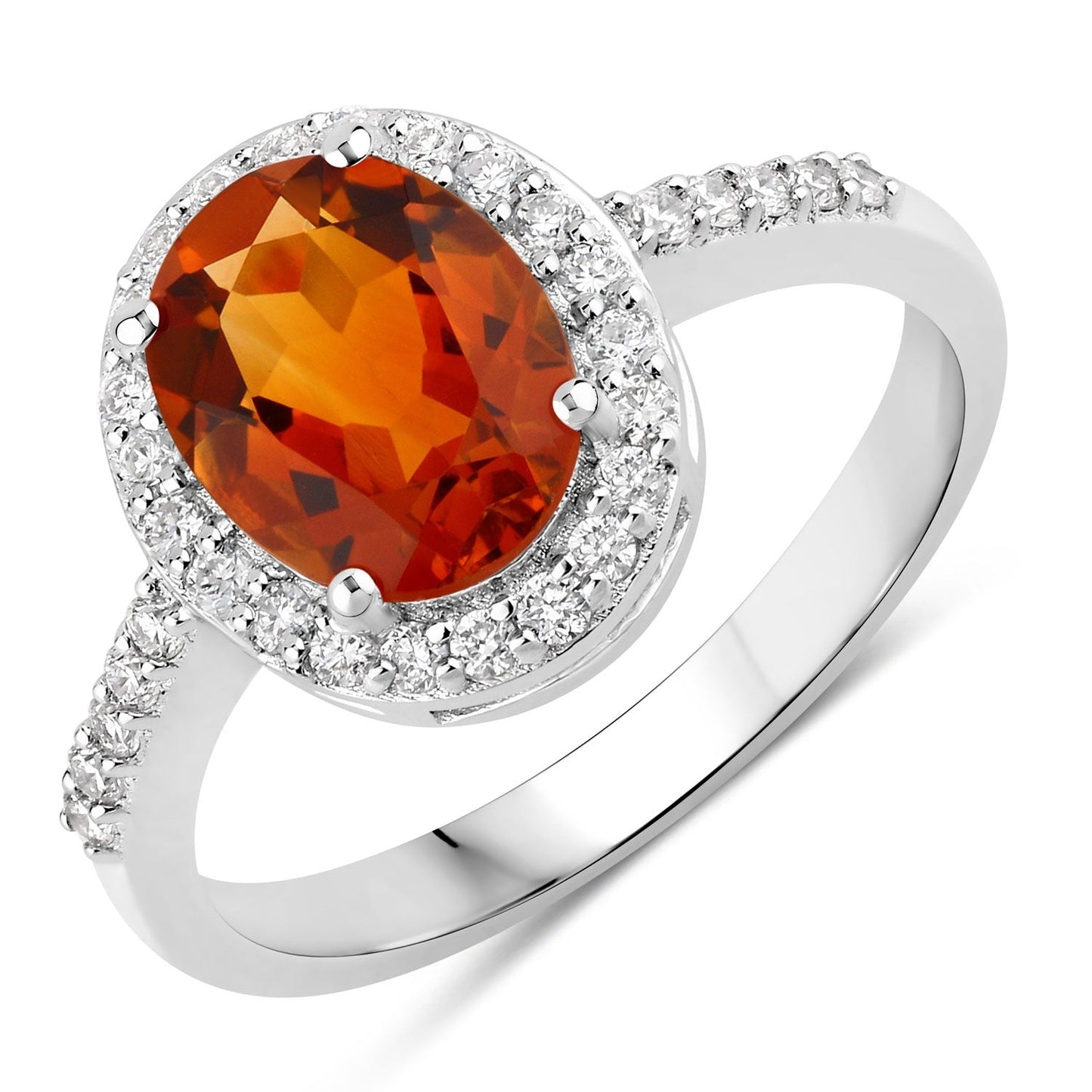 1.70 Ct Oval Yellow Madeira Citrine & Lab Diamond Prong Silver Halo Pave Ring