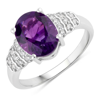 2.20 Ct Oval Purple Amethyst & Lab Diamond Prong Silver Bridge Ring
