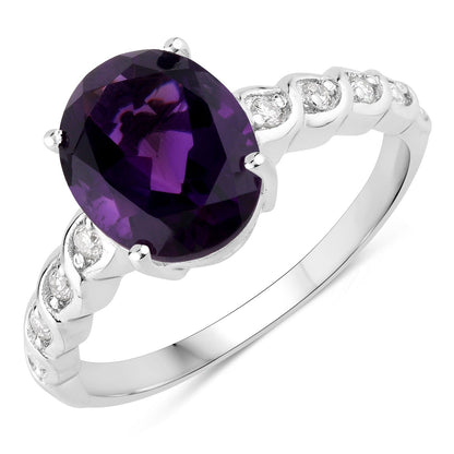2.20 Ct Oval Purple Amethyst and Lab Diamond Prong Silver Bridge Ring