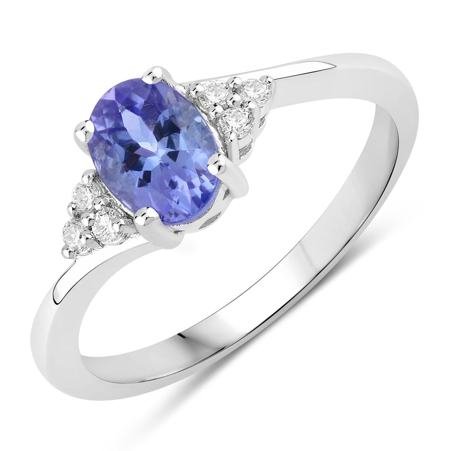 0.75 Ct Oval Violet Tanzanite & Lab Diamond Prong Sterling Silver Bypass Ring