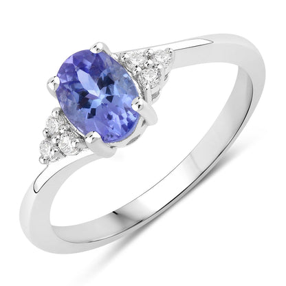 0.75 Ct Oval Violet Tanzanite & Lab Diamond Prong Sterling Silver Bypass Ring
