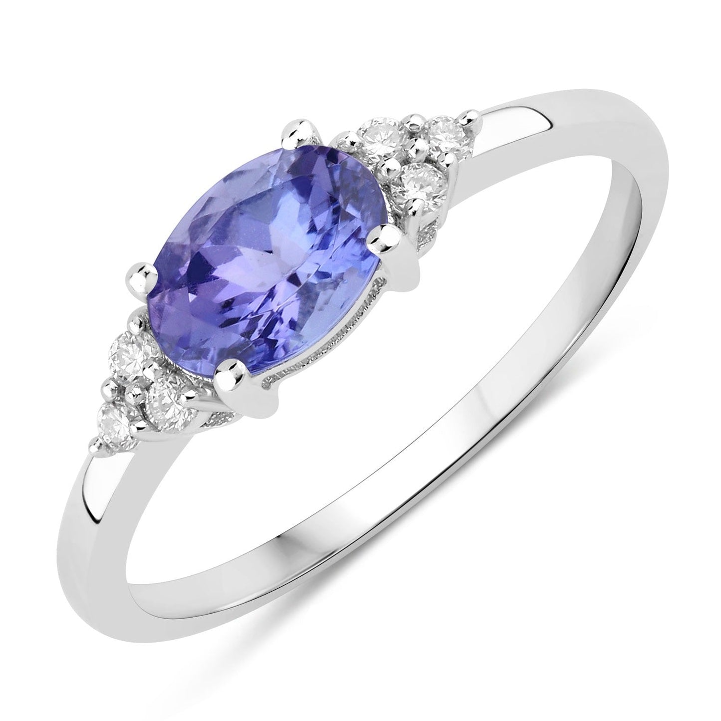 0.75 Ct Oval Violet Tanzanite and Lab Diamond Prong Silver Cocktail Ring