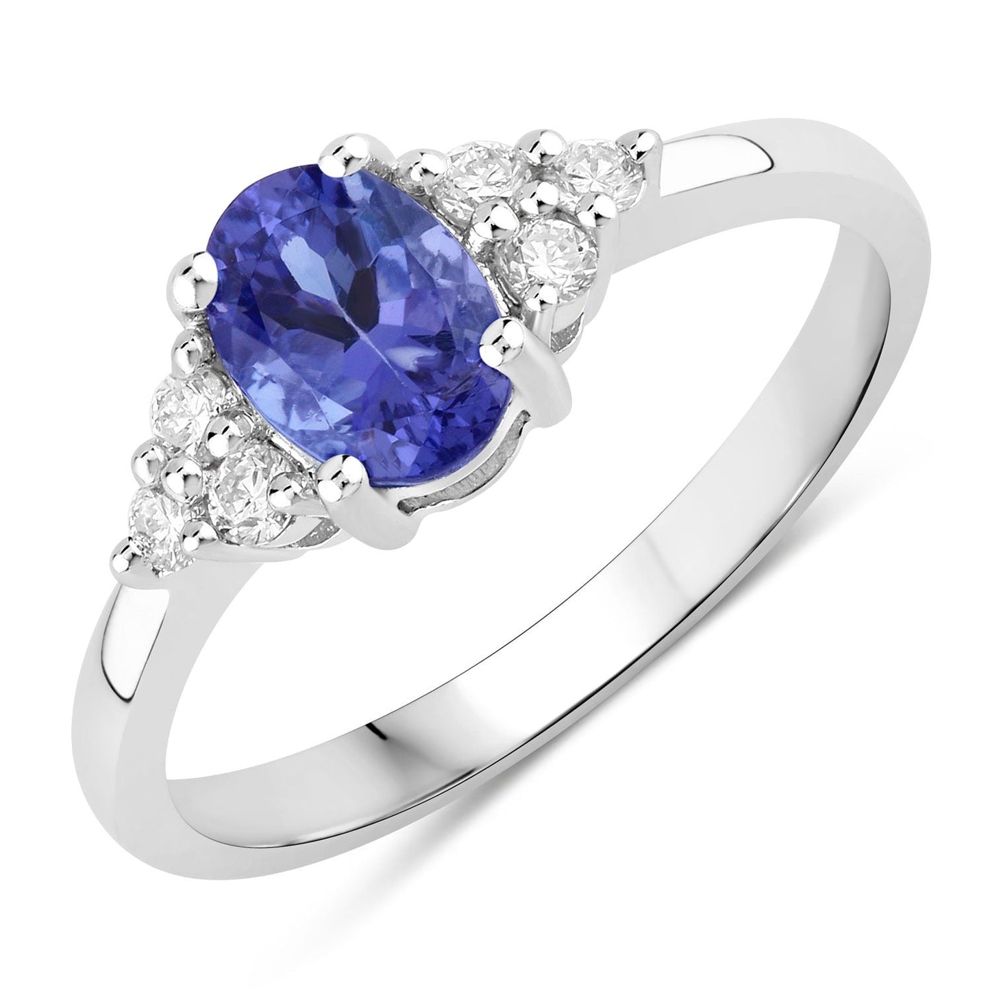 0.75 Ct Oval Violet Tanzanite and Lab Diamond Prong Silver Cocktail Ring