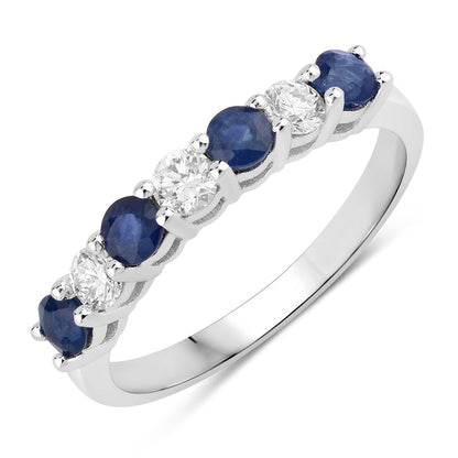 0.52 Ct Round Blue Sapphire Lab Diamond Prong Silver 7 Stone Half Eternity Ring