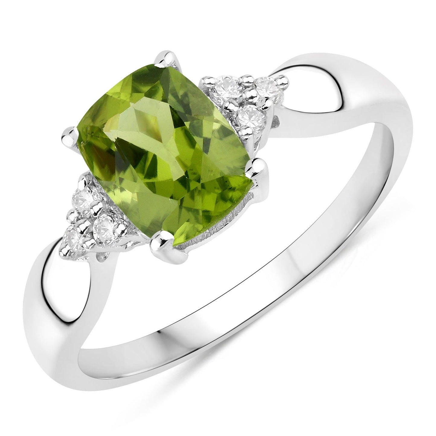 1.40 Ct Cushion Green Peridot & Lab Diamond Prong Silver Cocktail Ring