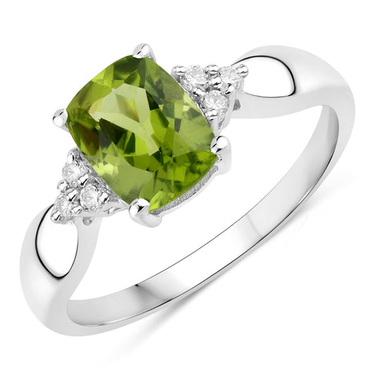 1.40 Ct Cushion Green Peridot & Lab Diamond Prong Silver Cocktail Ring