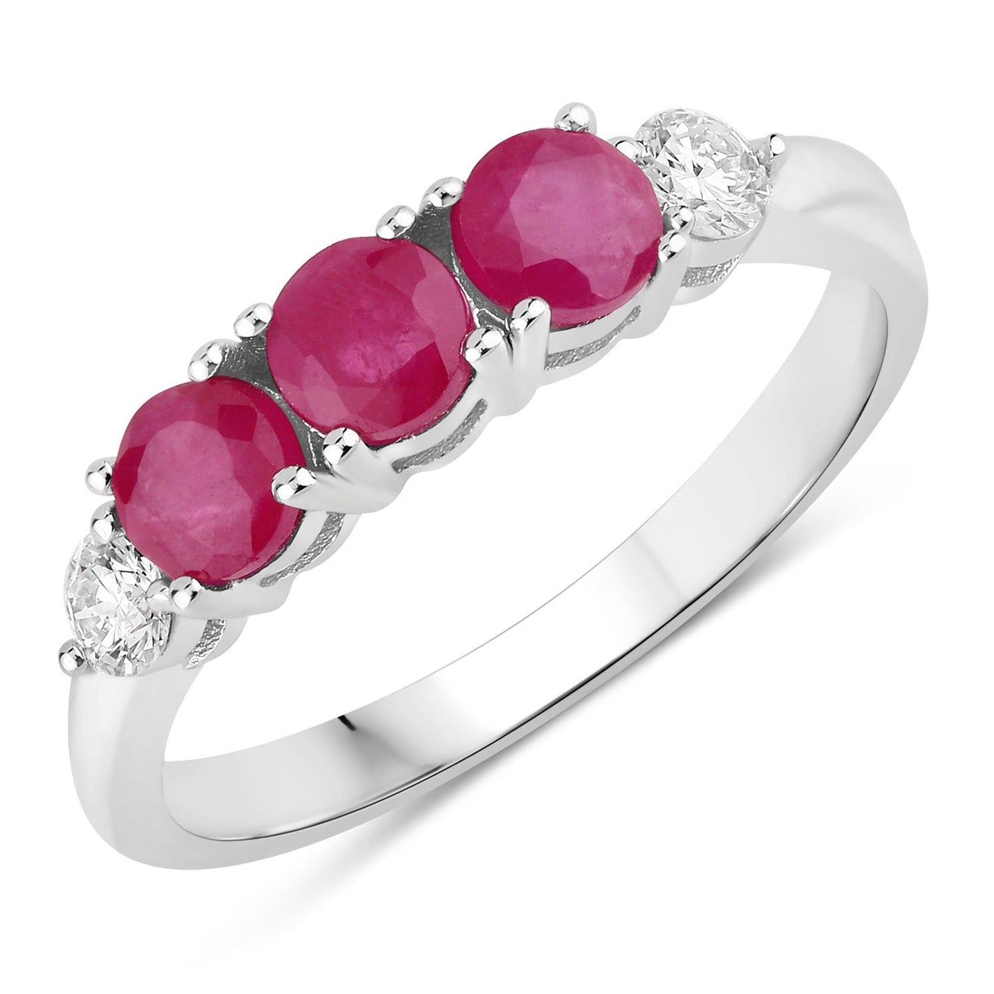 0.81 Ct Round Red Mozambique Ruby & Lab Diamond Prong Silver Five Stone Ring