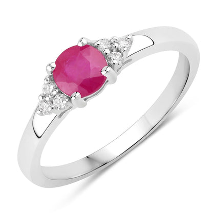0.55 Ct Round Red Mozambique Ruby and Lab Diamond Prong Silver Cocktail Ring