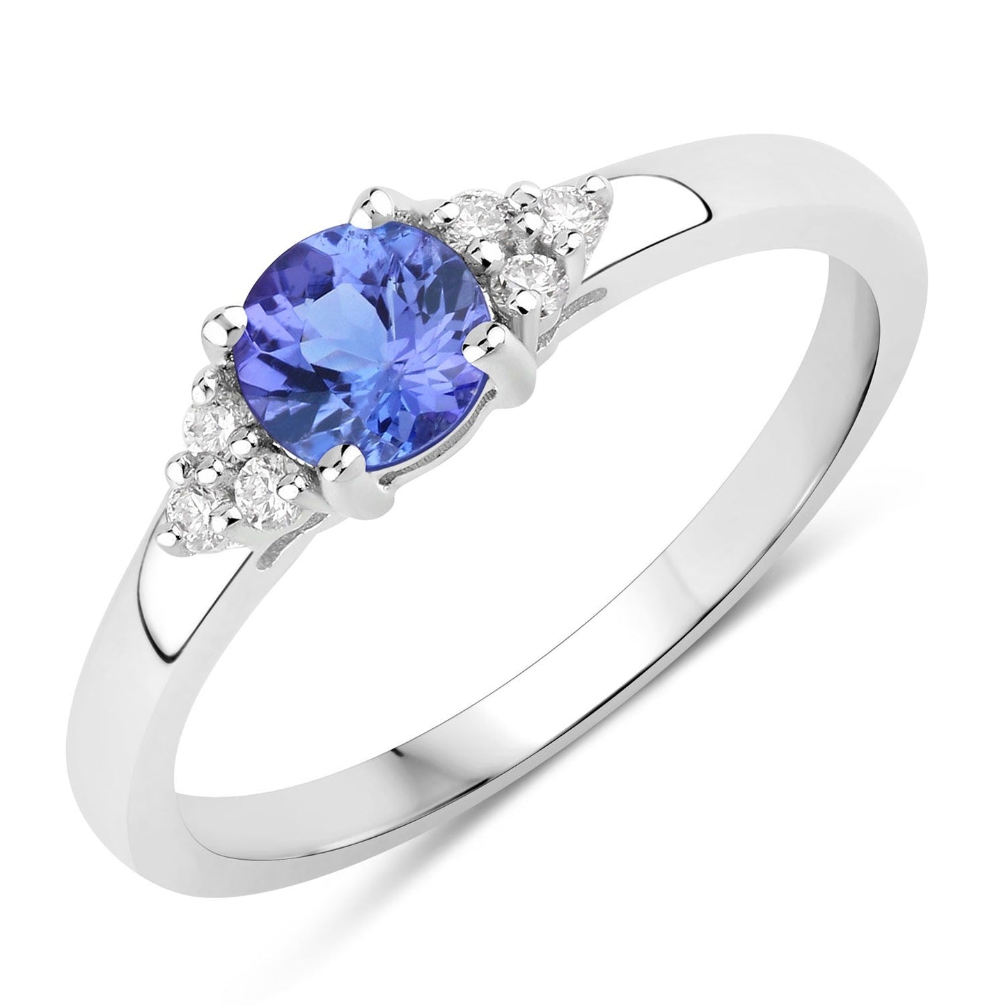 0.47 Ct Round Violet Tanzanite & Lab Diamond Prong Silver Cocktail Ring