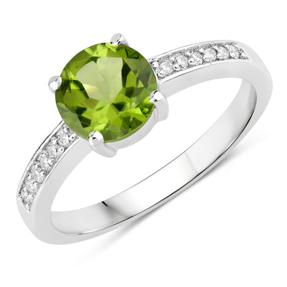 1.25 Ct Round Green Peridot & Lab Diamond Prong Silver Pave Bridge Ring