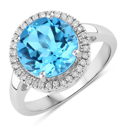 4 Ct Round Swiss Blue Topaz Lab Diamond Prong Silver Halo Ring