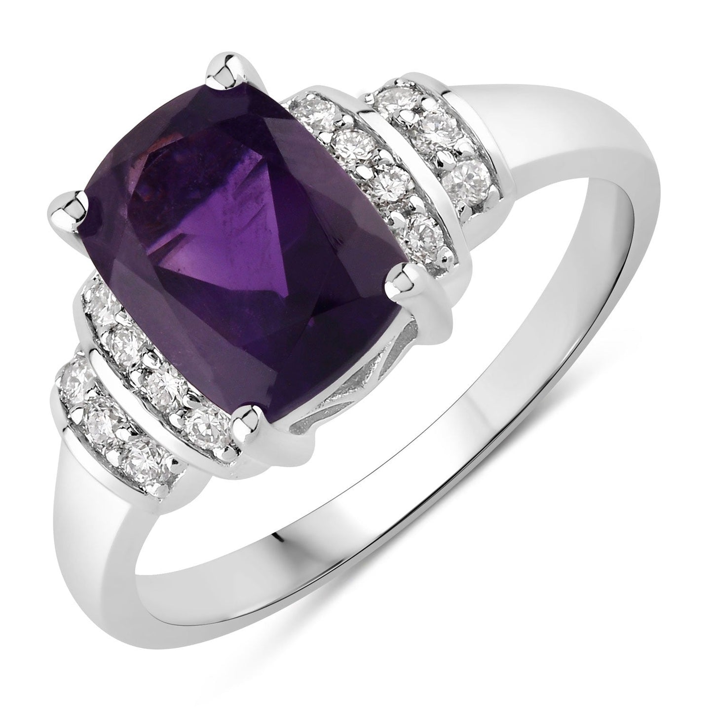 1.45 Ct Cushion Purple Amethyst Lab Diamond Prong Silver Bridge Ring