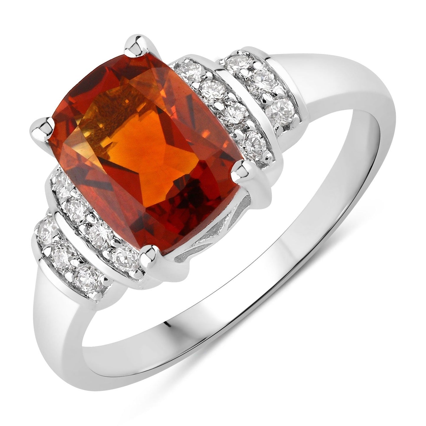 1.65 Ct Cushion Yellow Madeira Citrine and Lab Diamond Prong Silver Bridge Ring