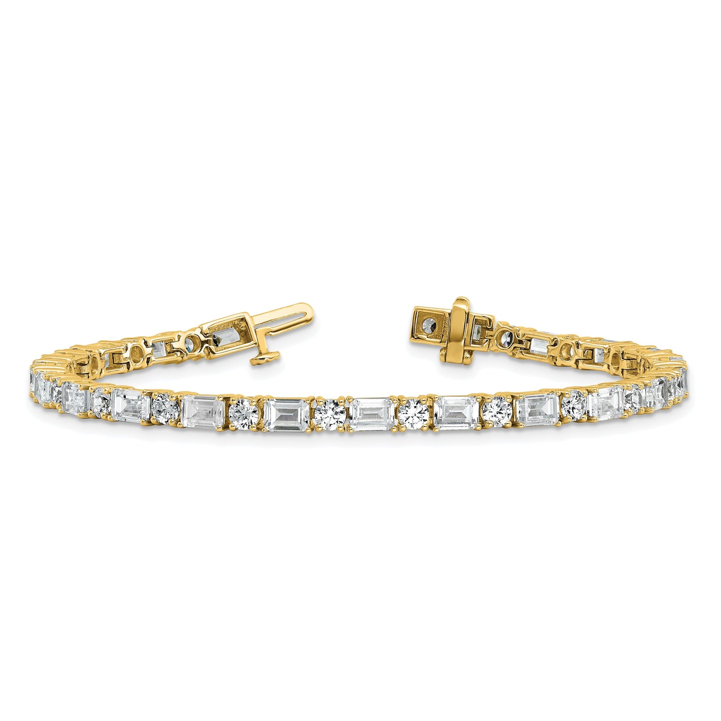 14K Gold Lab Grown Diamond Round and Emerald Tennis Bracelet 10 Ct