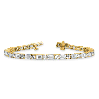 14K Gold Lab Grown Diamond Round and Emerald Tennis Bracelet 10 Ct