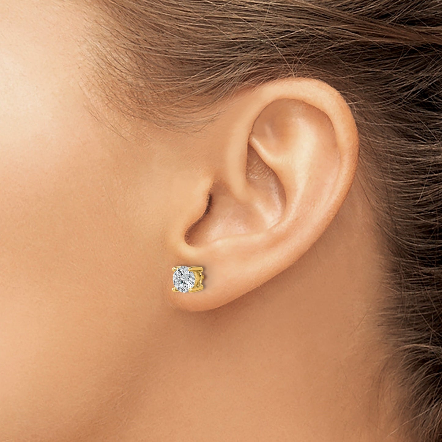 14K Yellow Gold Diamond Stud Earrings Round Shaped Studs Lab Grown