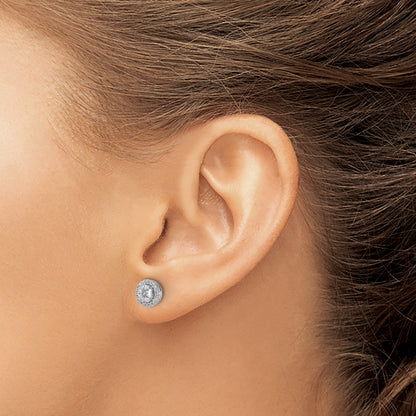 14k White Gold Lab Grown Diamond Round Halo Post Stud Earrings
