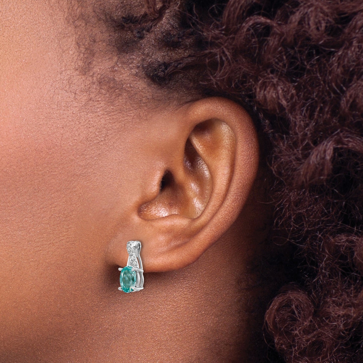 14k White Gold Lab Grown Diamond and Created Paraiba Post Earrings