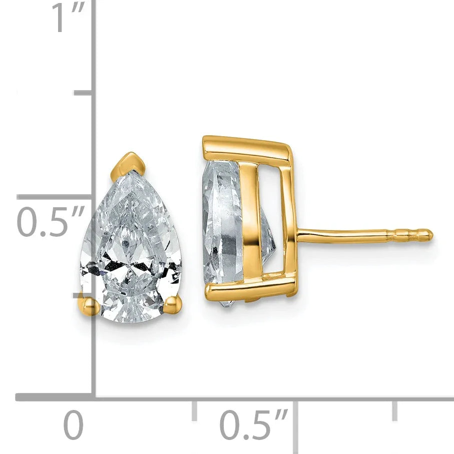 14K Gold Lab Grown Diamond Pear Three Prong Stud Earrings