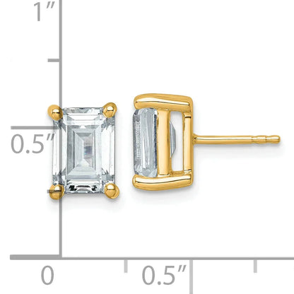 14K Gold Lab Grown Emerald Diamond Four Prong Stud Earrings