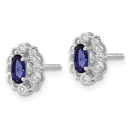 14k White Gold Lab Grown Diamond and Oval Halo Post Earrings