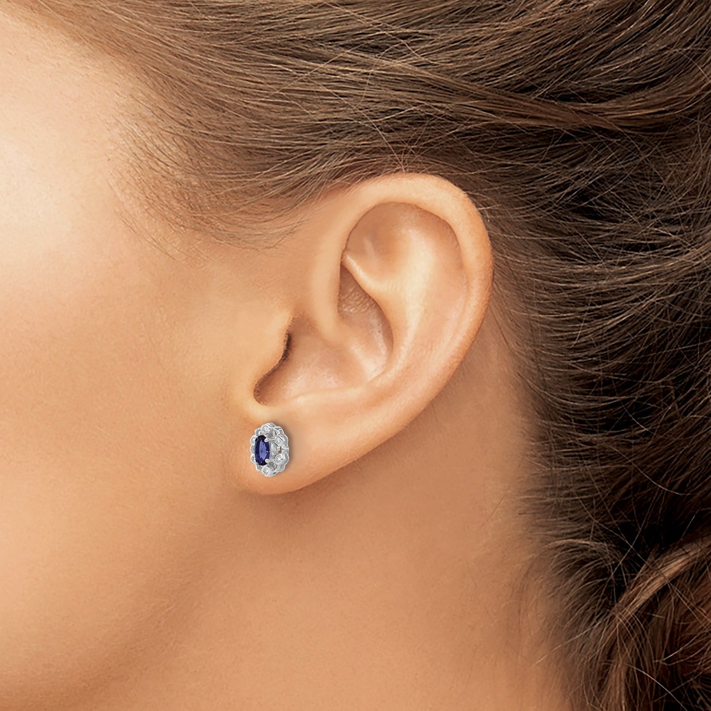 14k White Gold Lab Grown Diamond and Oval Halo Post Earrings