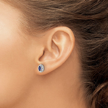 14k White Gold Lab Grown Diamond and Oval Halo Post Earrings