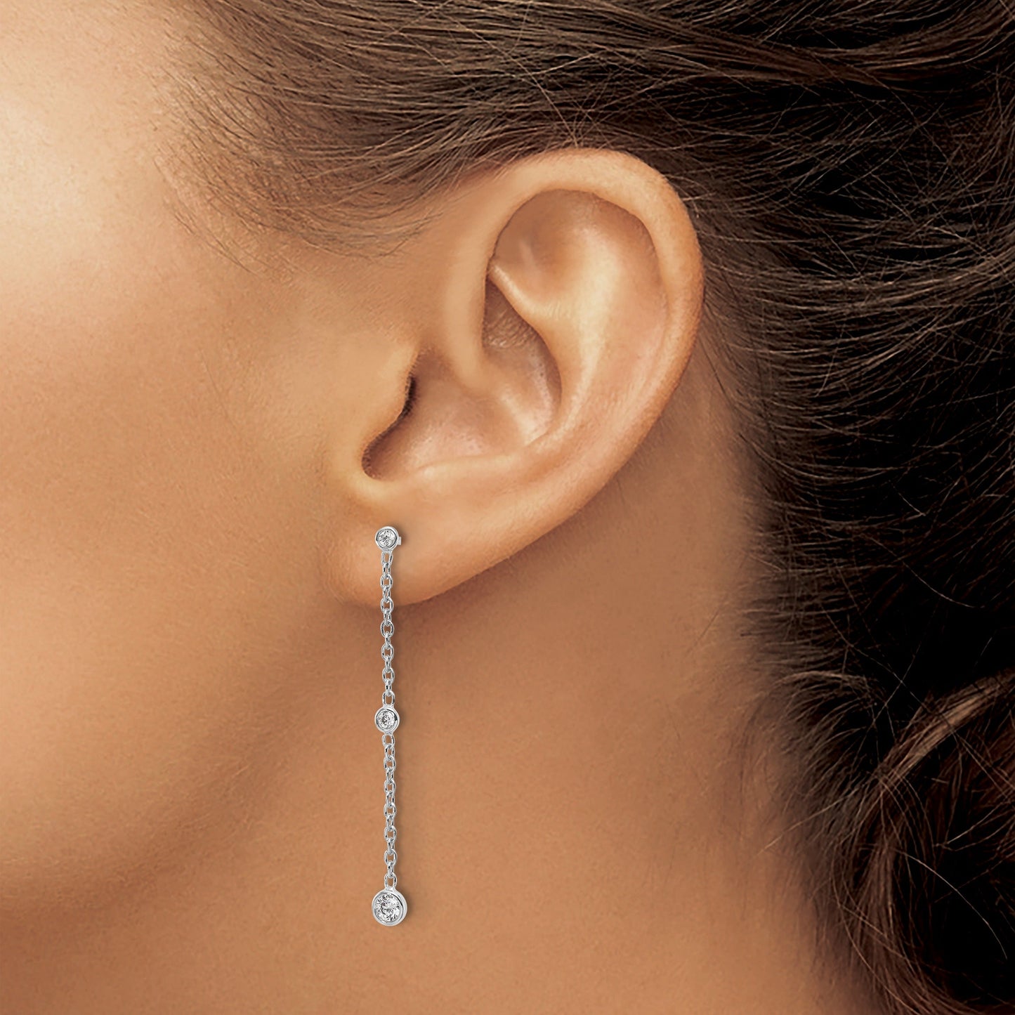 14K Gold Lab Diamond Graduated Dangle Hanging Earrings