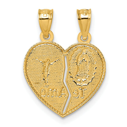 14k Gold Te Amo Crucifix Break-apart Heart Pendant