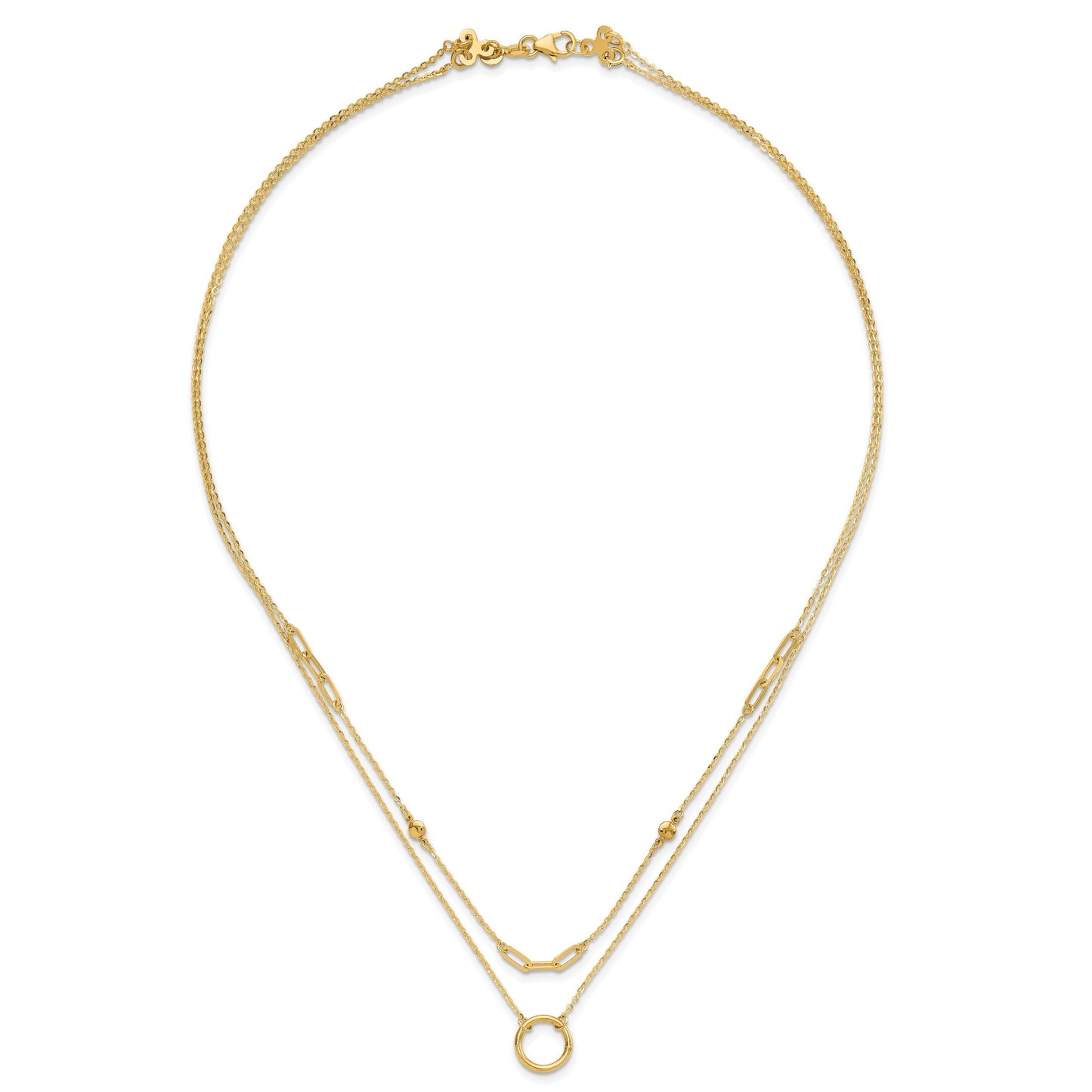 Double Layer Circle 14K Yellow Gold Cable Chain Necklace