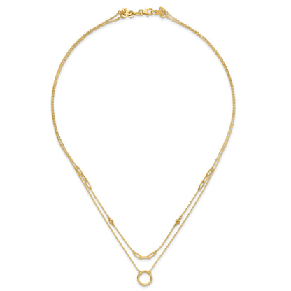 Double Layer Circle 14K Yellow Gold Cable Chain Necklace