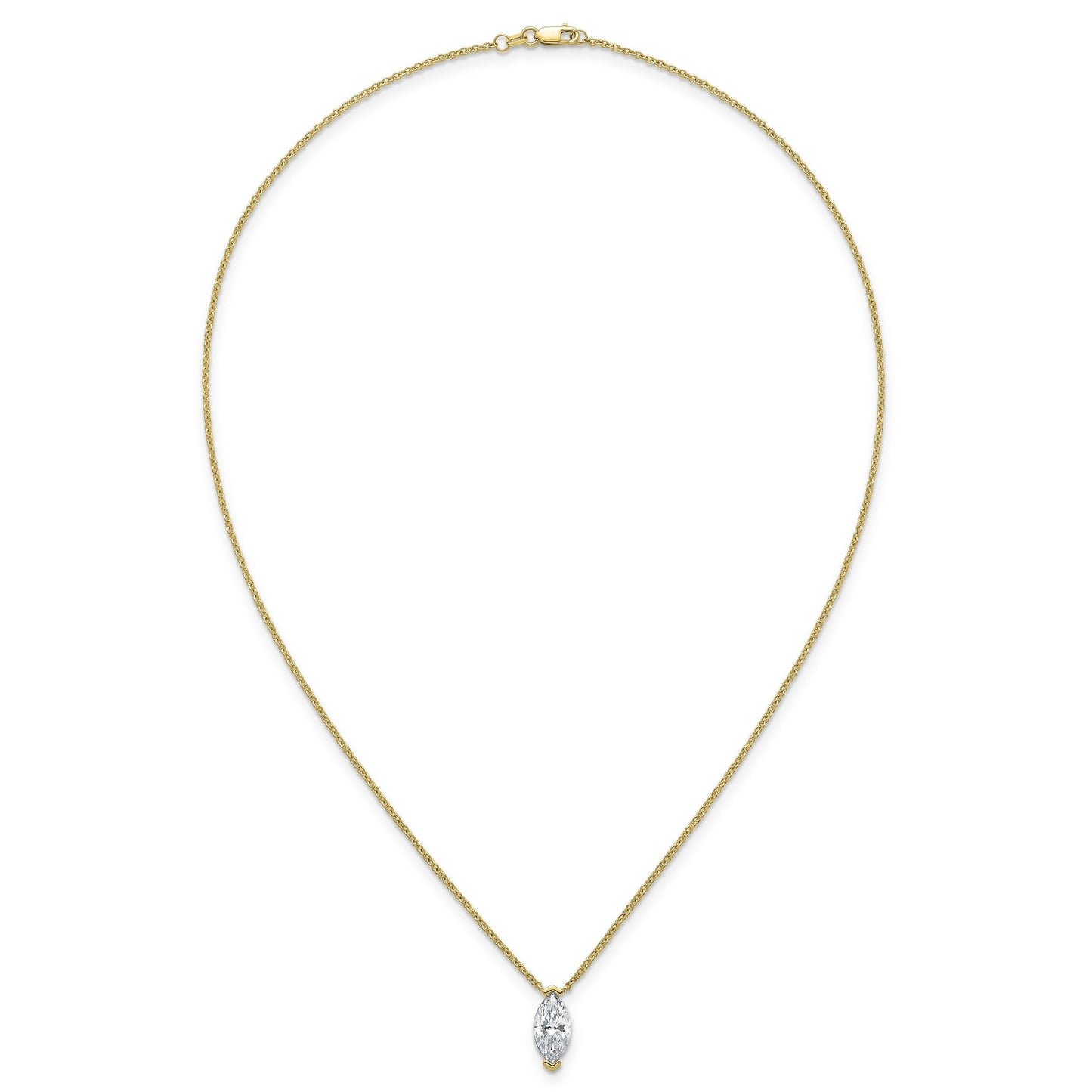 2.09 CT White Marquise Lab Diamond Chevron V-Prong 14k Yellow Gold Solitaire Pendant Necklace