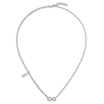 0.19 Ct Round White Lab Diamond Prong 14K White Gold Infinity Paperclip Cable Chain Necklace