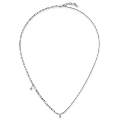 0.227CT Pear White Lab Grown Diamond Prong 14k White Gold Fashion Bar And Mixed Chain Charm Complete Necklace
