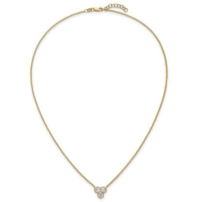 Round White Lab Grown Diamond Prong 14K Yellow Gold Three Stone Cable Chain Necklace