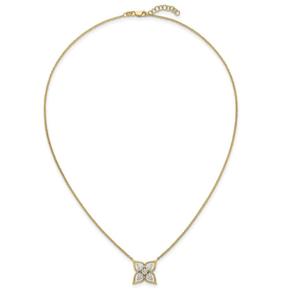 0.78CT Pear White Lab Grown Diamond Prong 14k Yellow Gold Flower Clover Pendant Fashion Necklace
