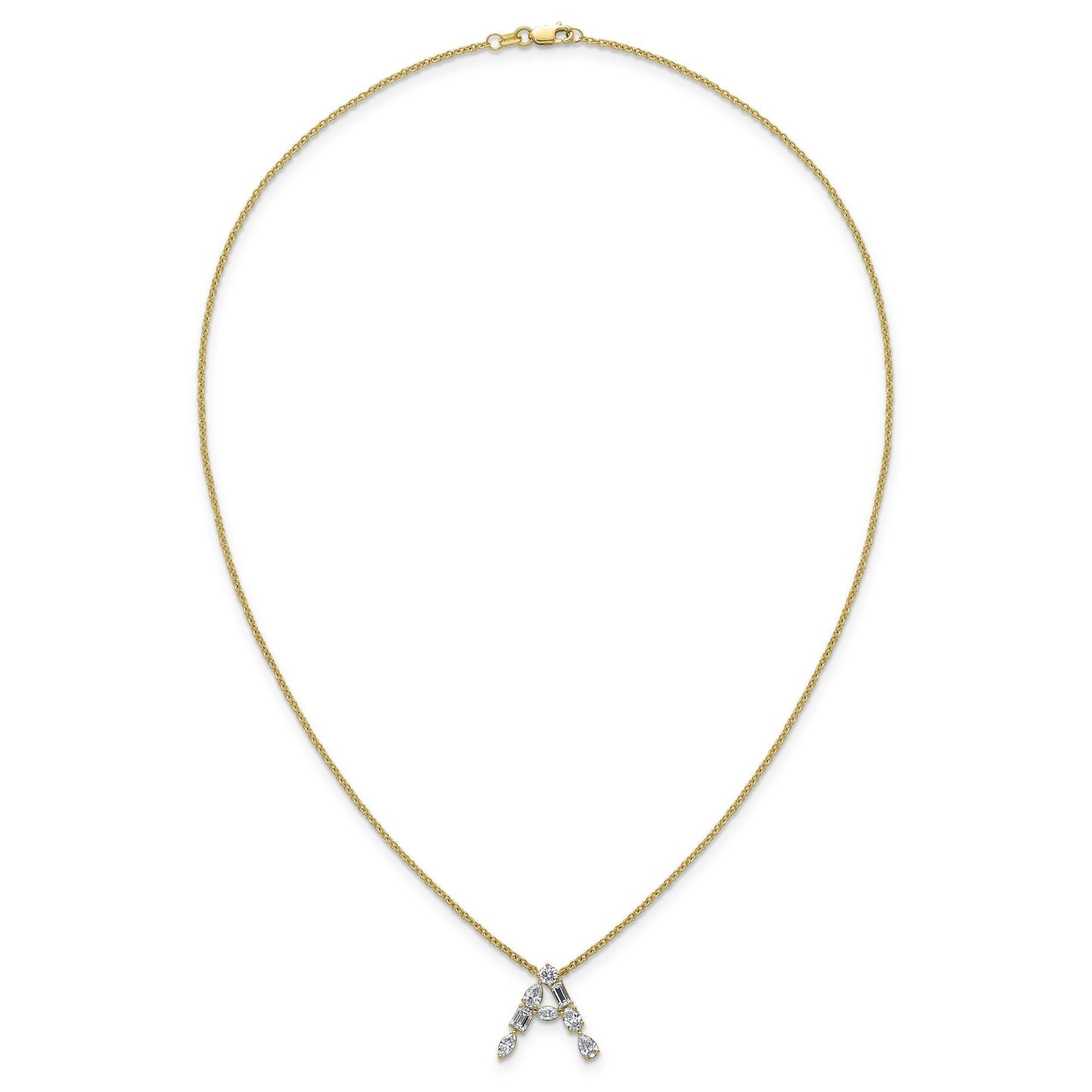 White Lab Grown Diamond Prong 14K Yellow Gold Initial Cable Chain Necklace