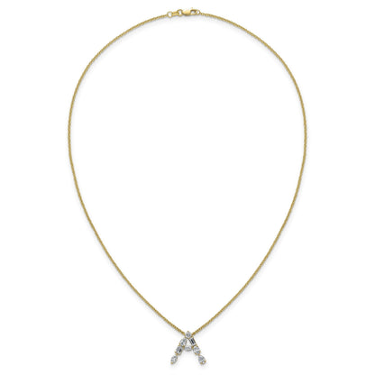 White Lab Grown Diamond Prong 14K Yellow Gold Initial Cable Chain Necklace