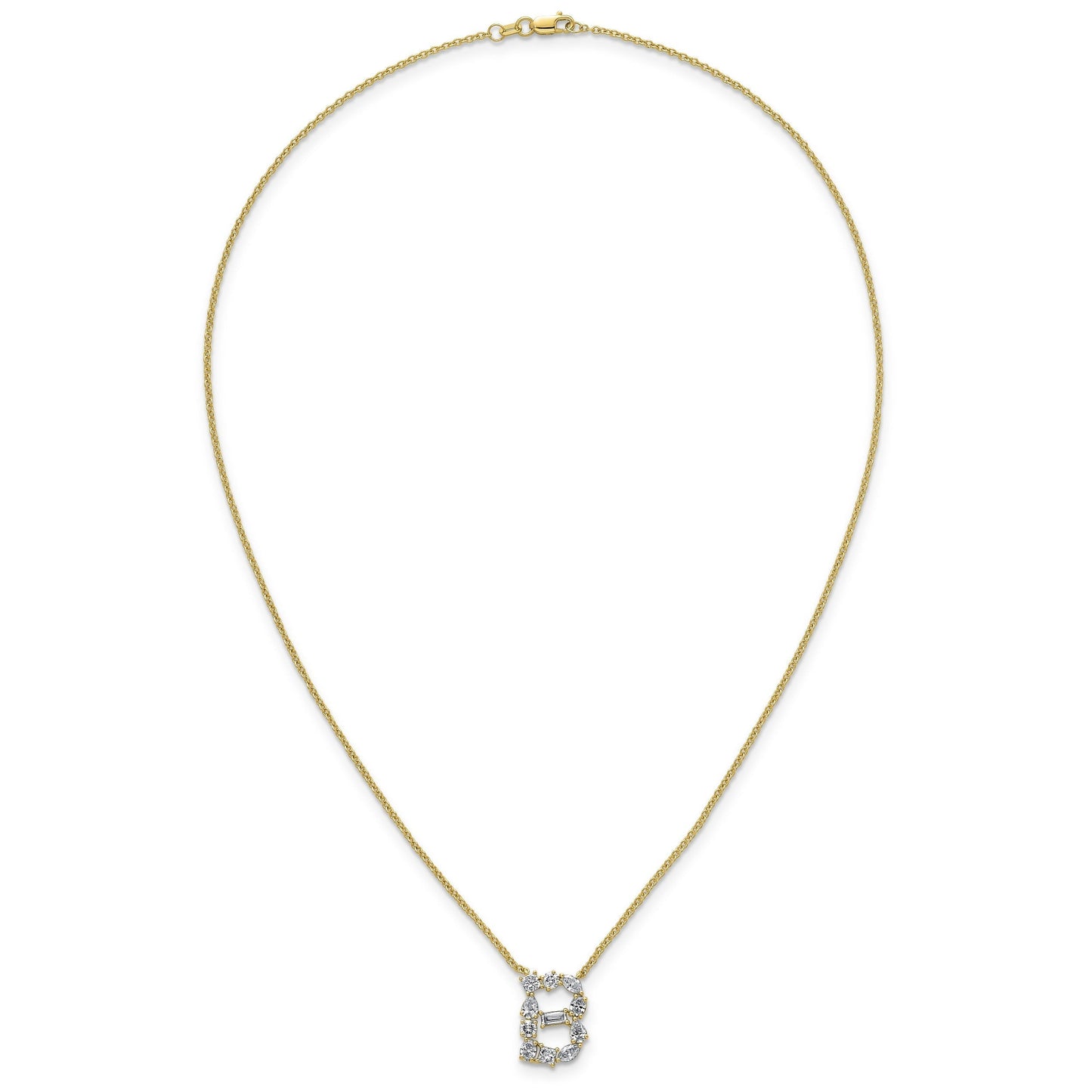 White Lab Grown Diamond Prong 14K Yellow Gold Initial Cable Chain Necklace