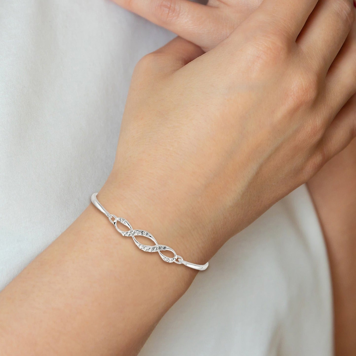 Sterling Silver CZ Hook Bangle Bracelet