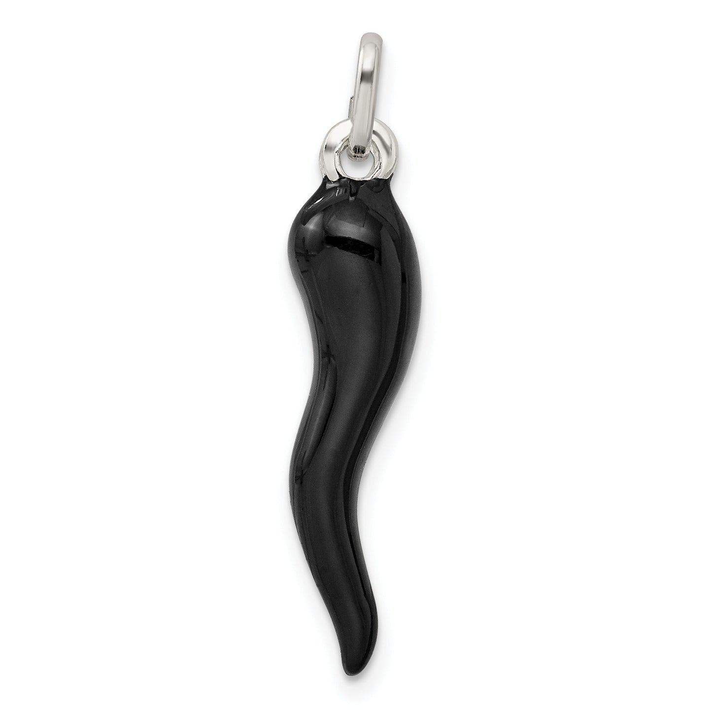 3D Black Enamel Italian Horn Silver Pendant Only
