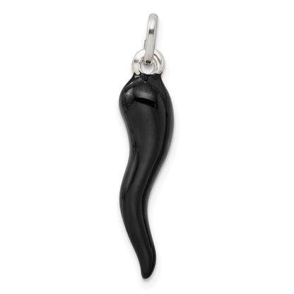 3D Black Enamel Italian Horn Silver Pendant Only