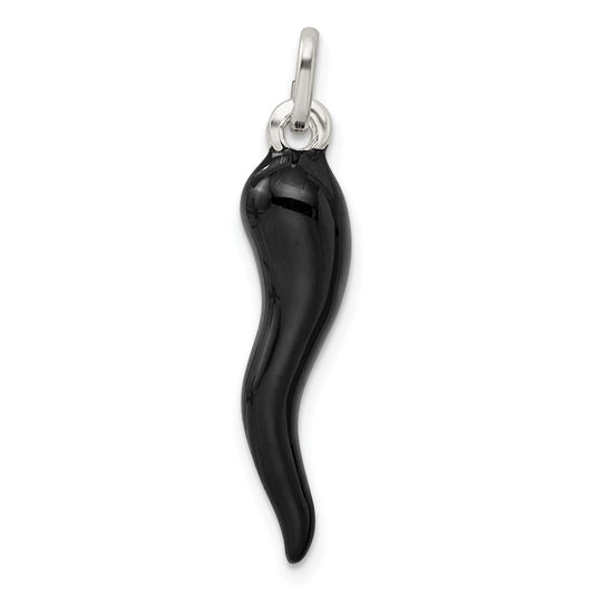 3D Black Enamel Italian Horn Silver Pendant Only