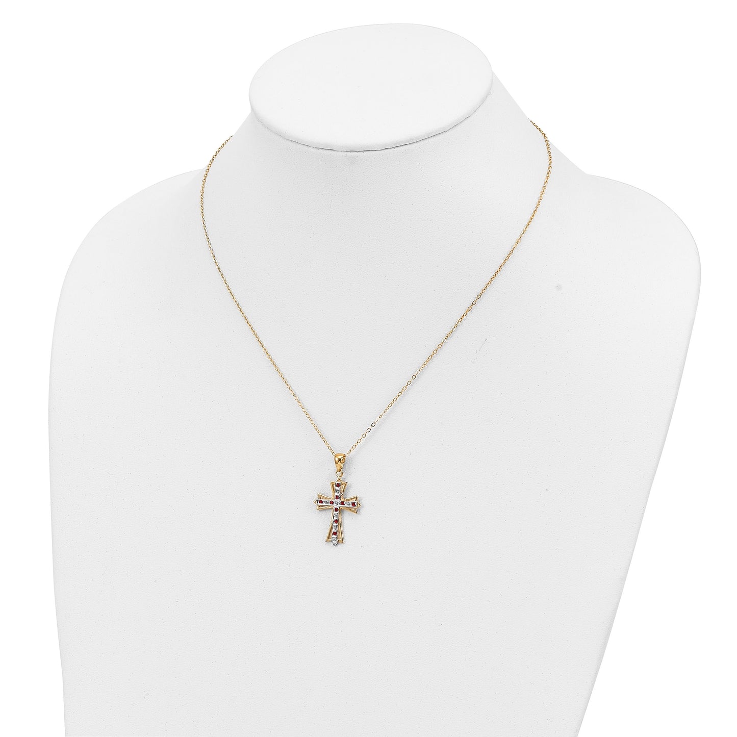 Silver Natural Diamond and Ruby Cross Necklace