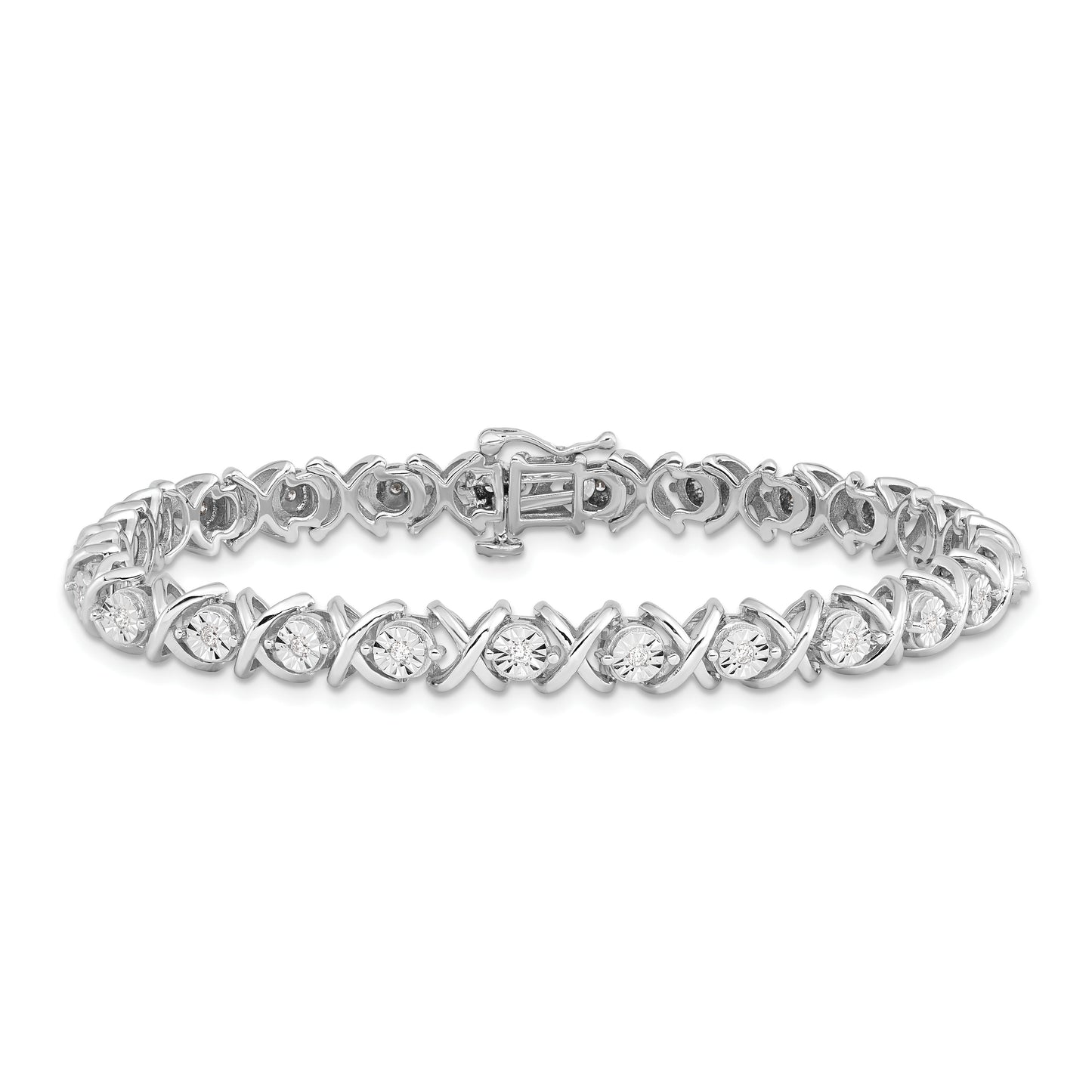 0.01 Ct Round White Diamond Prong Sterling Silver X Link Tennis Bracelet