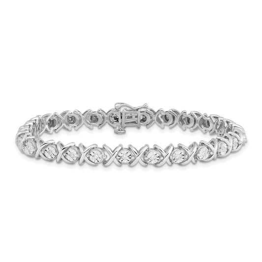 0.01 Ct Round White Diamond Prong Sterling Silver X Link Tennis Bracelet